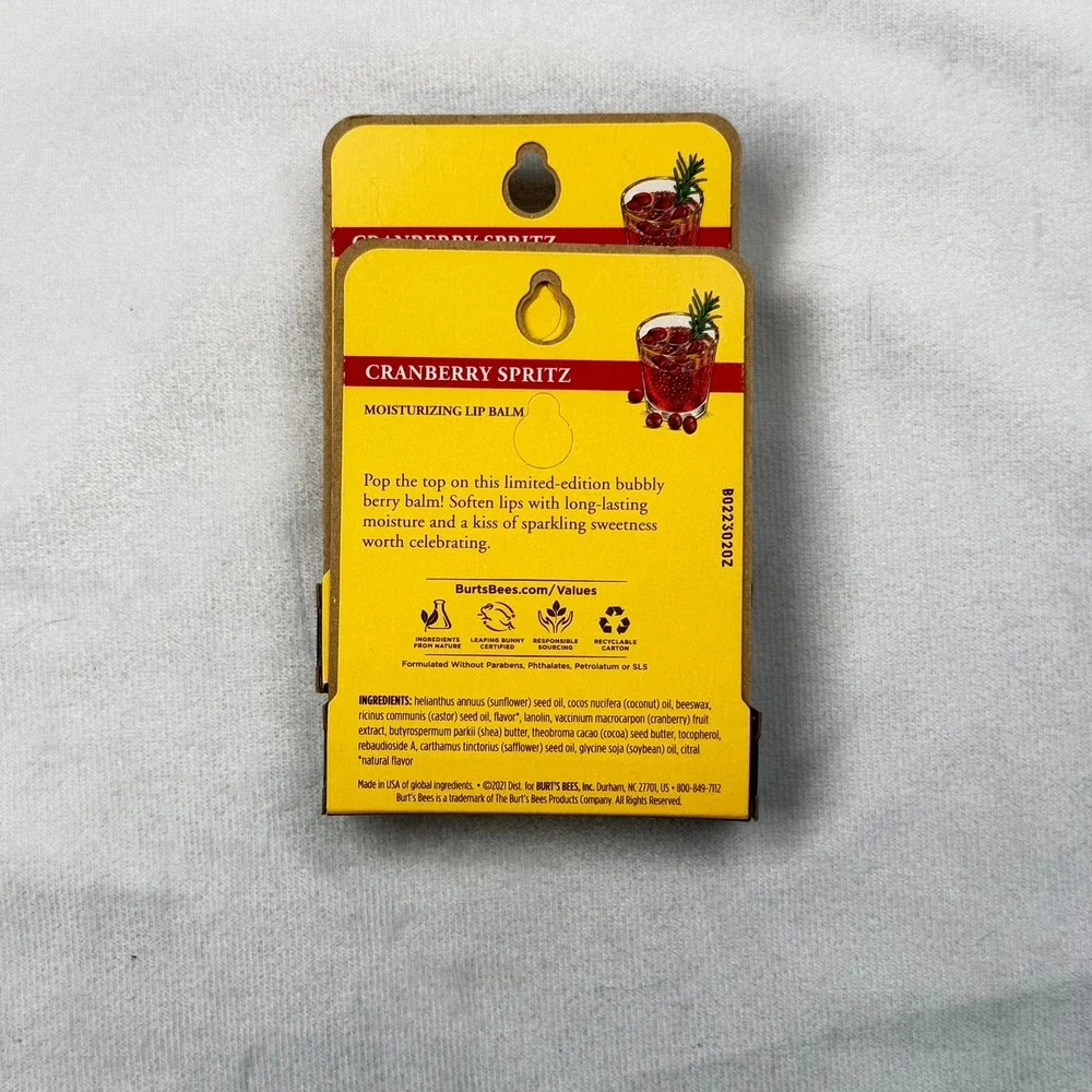 Burts Bees Cranberry Spritz Moisturizing Lip Balm Limited Edition 2 Pack 0.15oz